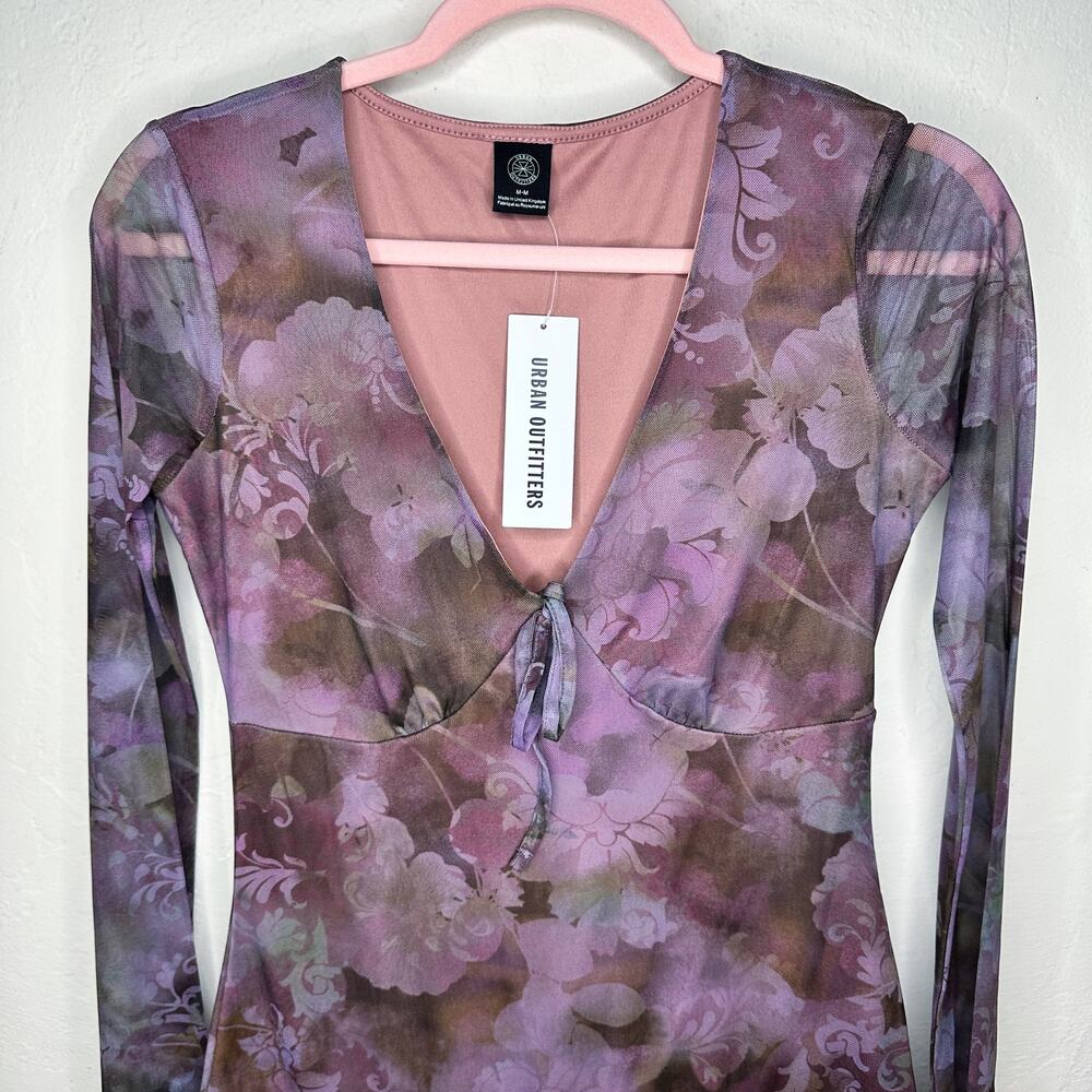 NWT Urban Outfitters Eva Floral Printed Mesh Playsuit Romper Mini Dress Medium - Picture 3 of 15